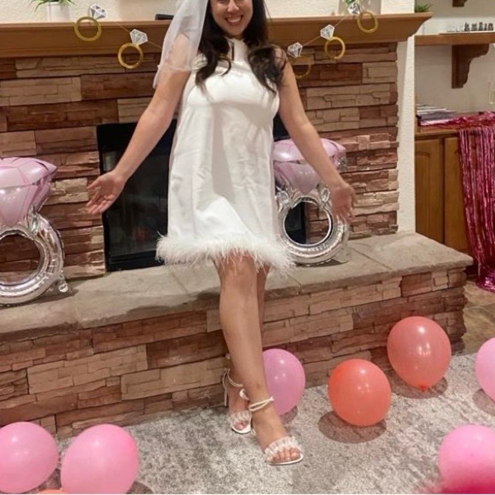 White Feather Hem Dress